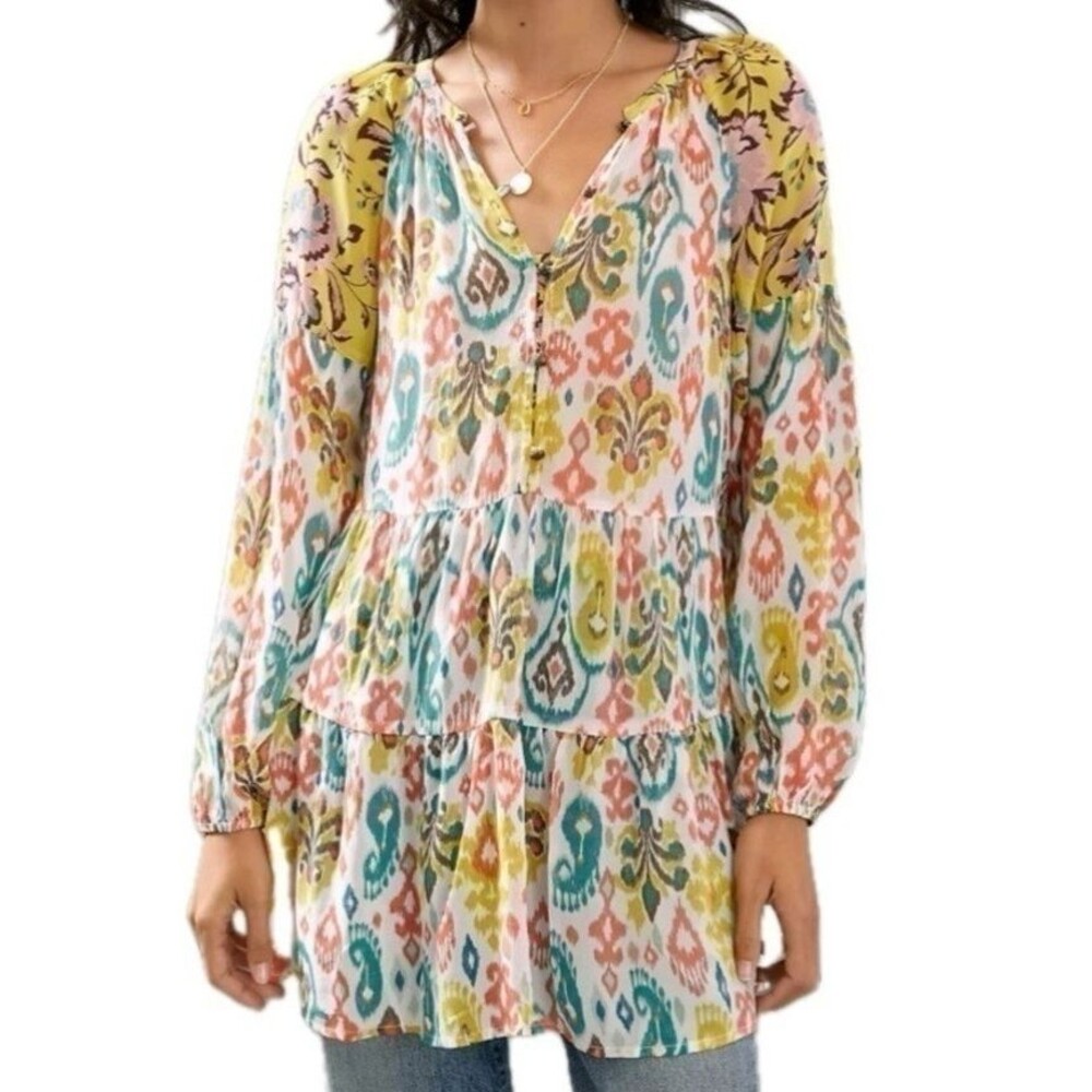 Anthropologie Maureen Tunic Dress XL Tiered Chiffon NWT